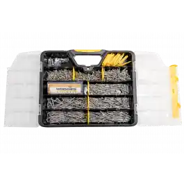 Woodies assortimentskoffer spaanplaatschroeven - deeldraad - torx - platkop - RVS - 7 maten - inclusief bitjes ( 550-delig) Bulkbestelling