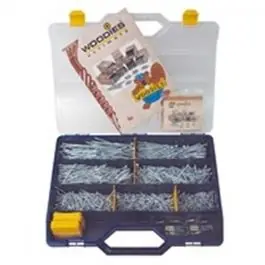 Woodies assortimentskoffer spaanplaatschroeven - deeldraad - torx - platkop - geel verzinkt - 7 maten - inclusief bitjes (1200-delig) Nieuw